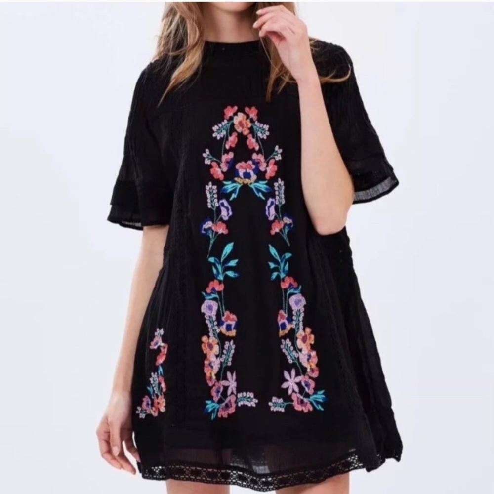 Free People Victorian Embroidered Mini Dress